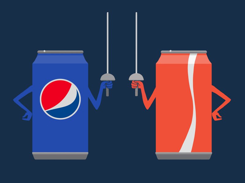 lattina di pepsi e coca cola stilizzate che giocano al fioretto