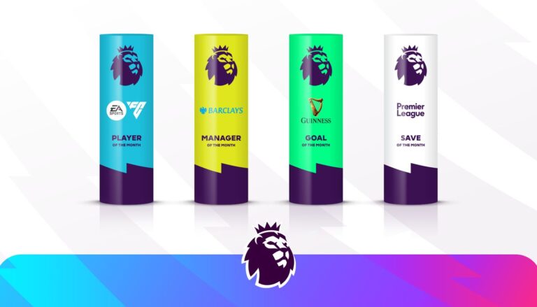 Alcuni dei trofei individuali del campionato inglese, altro esempio di marketing della Premier League